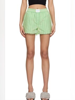 ALEXANDER WANG Classic striped Boxer Shorts with Raw Hem green size M pockets
